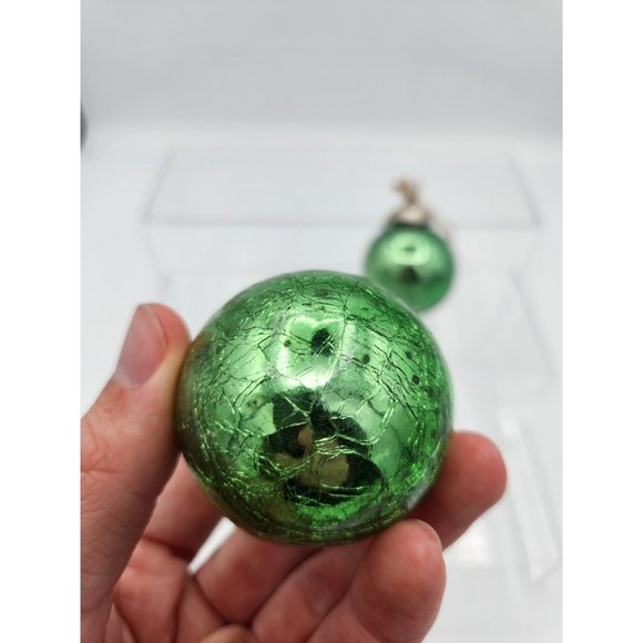 Vintage Kugel Style Green Crackle Mercury Glass Ball Christmas Ornament - Picture 6 of 7